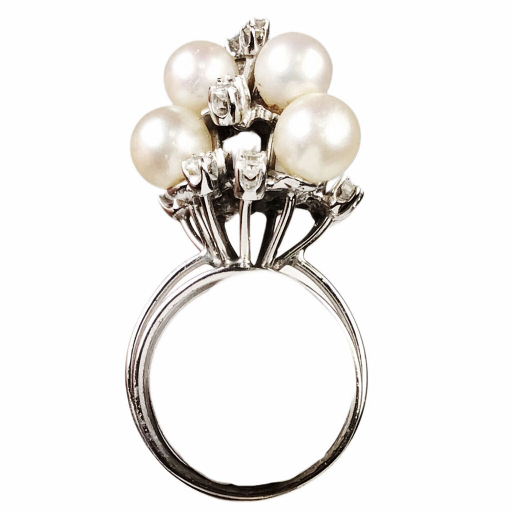 Pearl and Diamond Cluster Dress Ring in 14Kt (Tested) White Gold