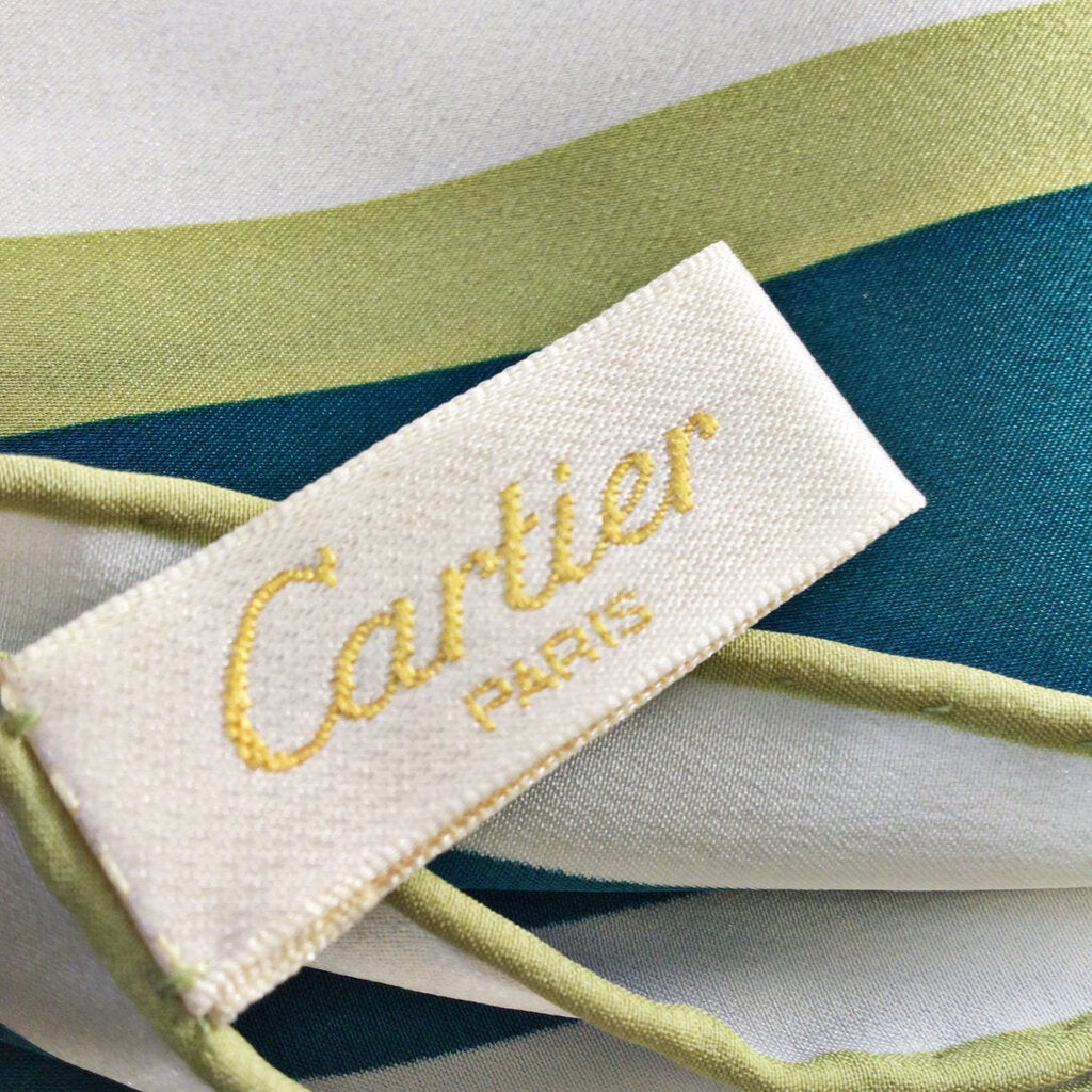 Cartier Ivory/Green Logo Motif Scarf