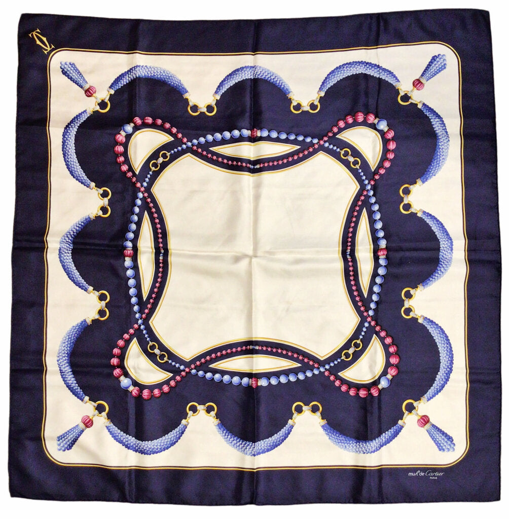 Cartier Navy Blue Ivory Blue Scarf