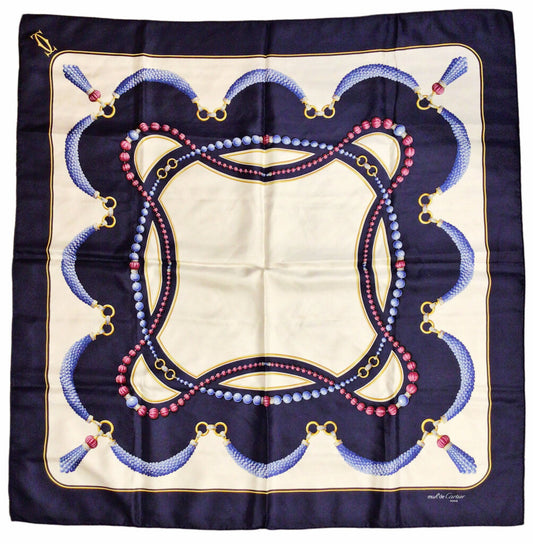 Cartier Navy Blue Ivory Blue Scarf