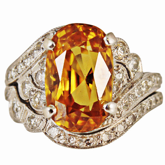 Platinum Orange Zircon & Diamond Ring