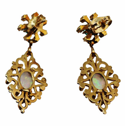 Opal Earrings in 14Kt Gold w. Green Stones