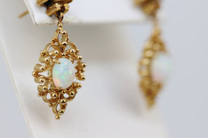 Opal Earrings in 14Kt Gold w. Green Stones