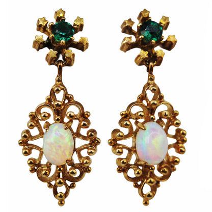 Opal Earrings in 14Kt Gold w. Green Stones