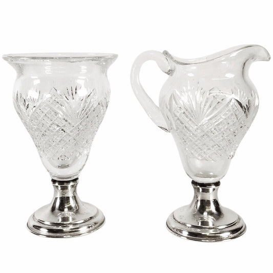 Hawkes Sterling-Mounted Cut Crystal Creamer & Sugar Pot