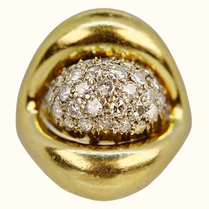 14Kt Gold & Diamond Melee Bombe Ring (Gold Tested)