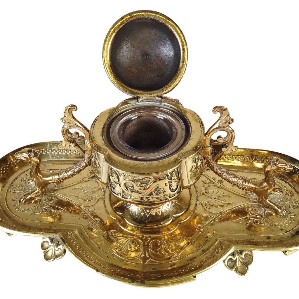 Ornate Brass Inkwell