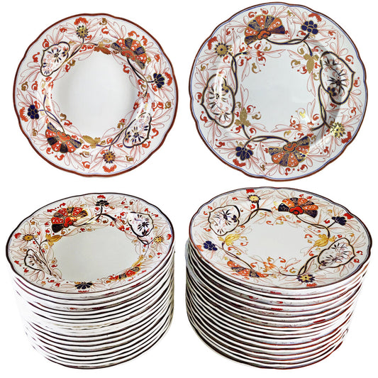 36pc. Copeland & Garrett Imari-Style New Japan Stone Dinner Plates & Soup Bowls, ca. 1833-47