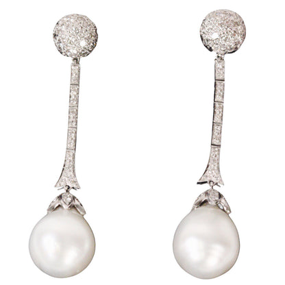 Silver South Sea Pearl & Diamond Earrings in 14Kt White Gold