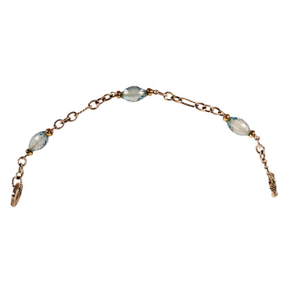 Yurman Sterling & 18Kt Gold Link Bracelet w. 3 Faceted Topaz Beads