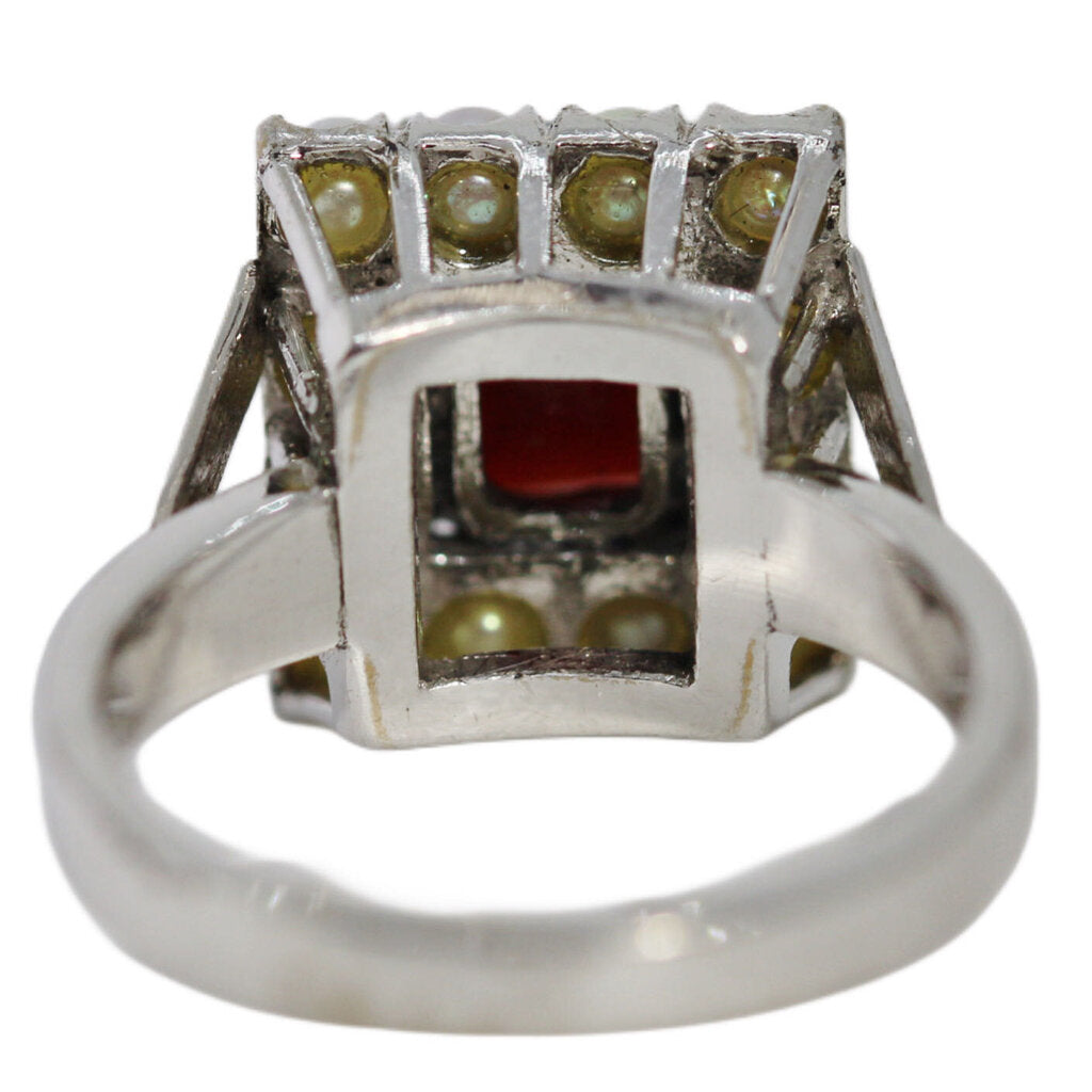 Garnet & Seed Pearl Cluster Ring in 14Kt Gold