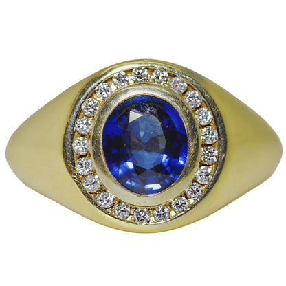 Blue Sapphire & Diamond Ring in 14Kt Gold