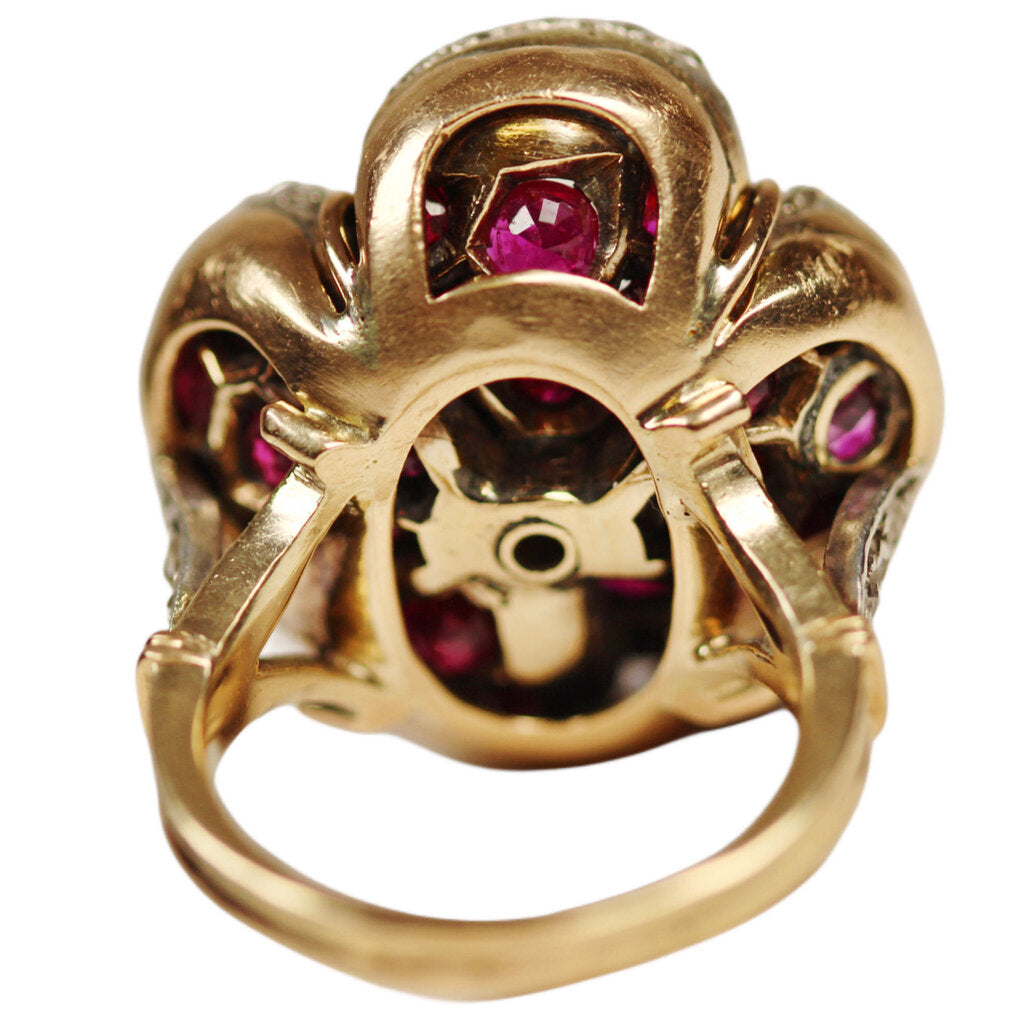 Ruby, Rose & Old Cut Diamond Vintage Flower Ring