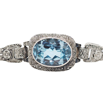 835 Antique Silver Bracelet with Light Blue Stone