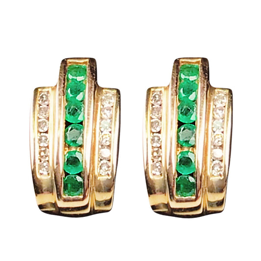 Emerald & Diamond Earrings in 14Kt Yellow Gold