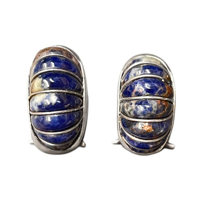 Vintage Cerro Blanco Mexico Sterling Sodalite Groove Earrings