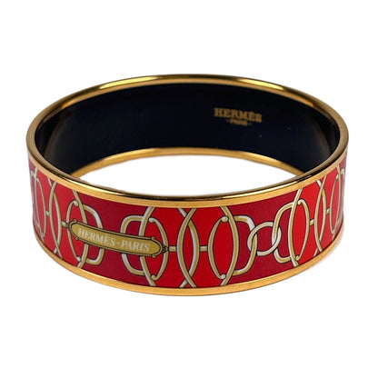 Hermes Enamel Bangle Bracelet "Lift Profile" in Red & Gold