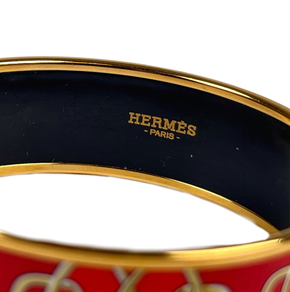 Hermes Enamel Bangle Bracelet "Lift Profile" in Red & Gold