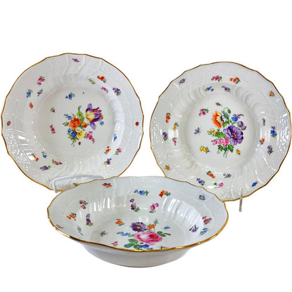 6 Meissen Flower & Insect Soup Bowls, ca. 1860