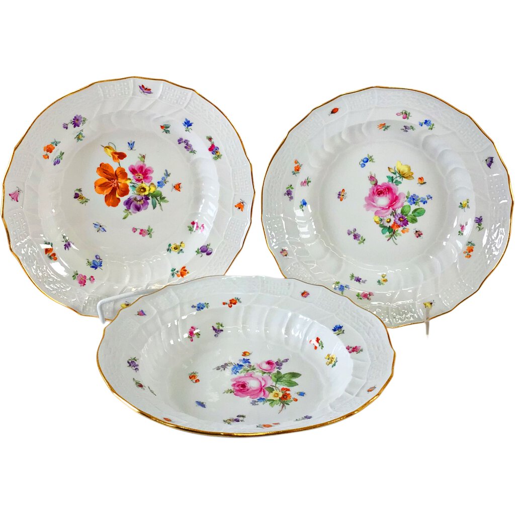 6 Meissen Flower & Insect Soup Bowls, ca. 1860