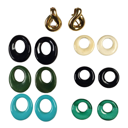 14Kt Gold Clip Earrings w. 6 Pairs of Interchangeable Colored Discs