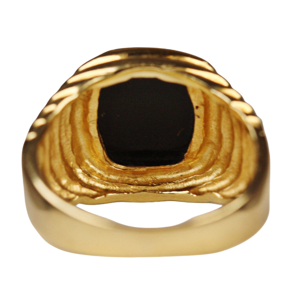 14Kt Gold Ring w. Grooved Shoulders & Onyx Slab