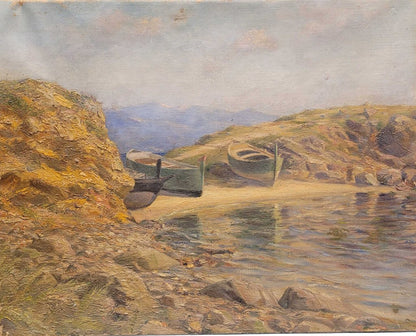 19th C. French. Mountain Pond. Oil on Canvas