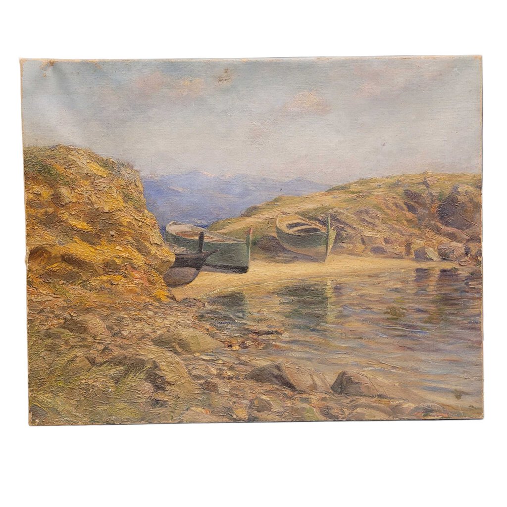 19th C. French. Mountain Pond. Oil on Canvas