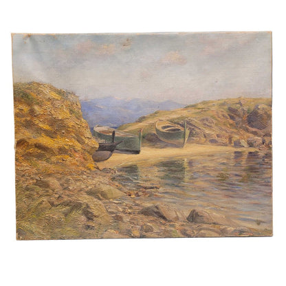 19th C. French. Mountain Pond. Oil on Canvas