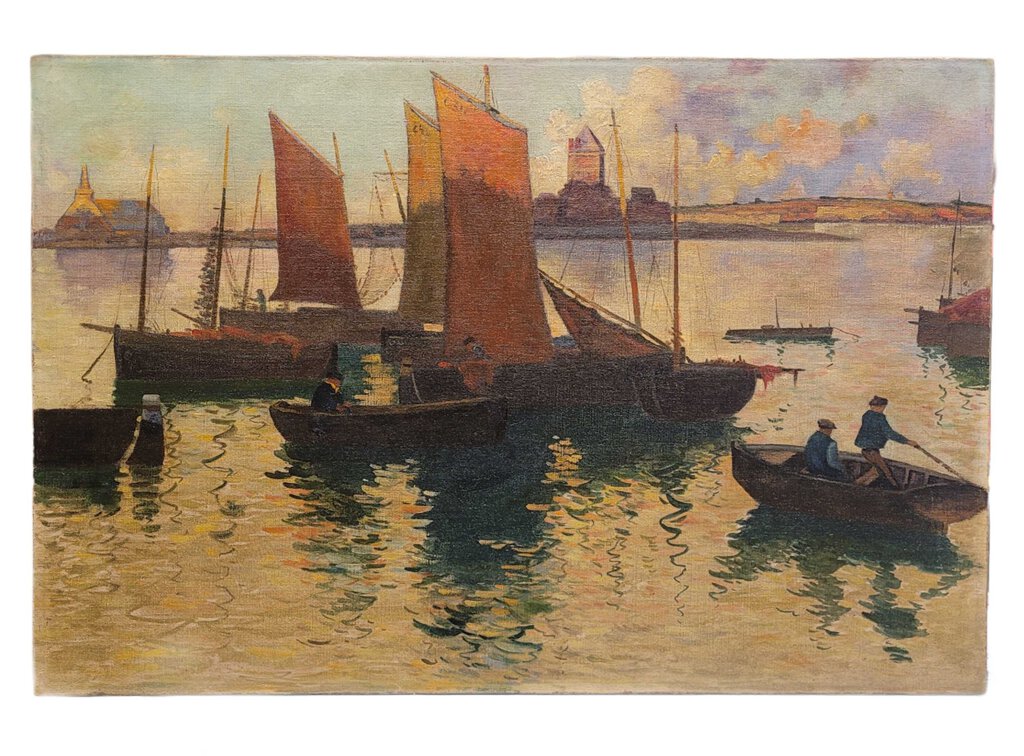 19th C. Port Scene. Oil on Canvas