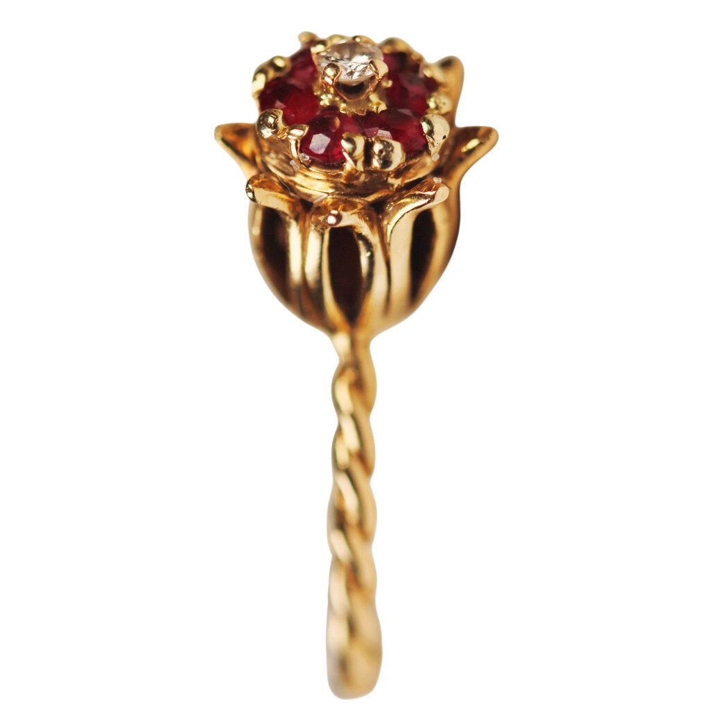 Dimensional Ruby & Diamond Flower Ring in 14Kt Gold