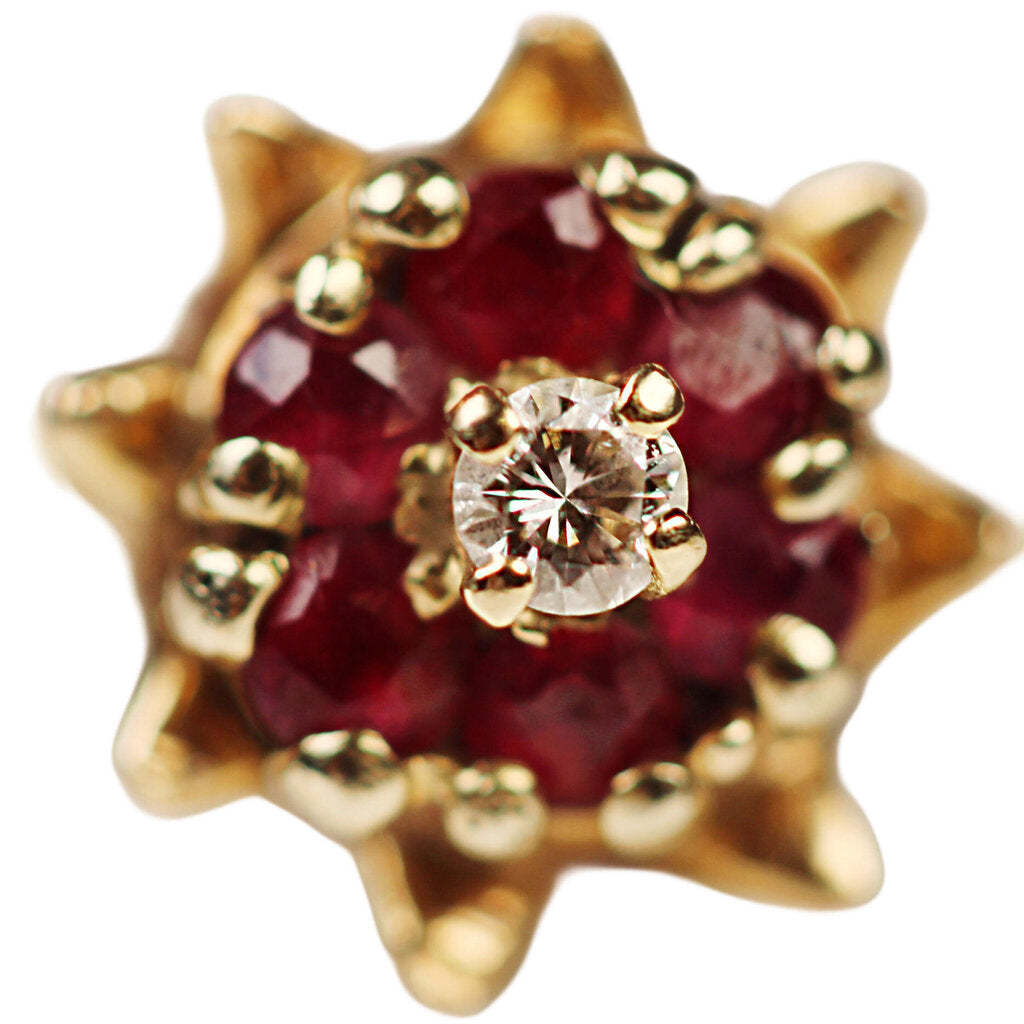 Dimensional Ruby & Diamond Flower Ring in 14Kt Gold