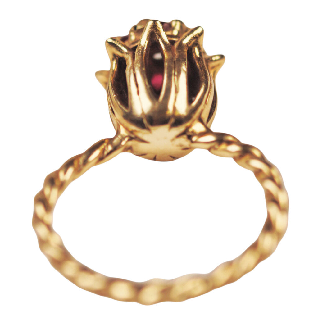 Dimensional Ruby & Diamond Flower Ring in 14Kt Gold