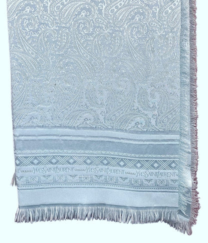 Vintage YSL Light Blue Paisley Pattern Silk Scarf