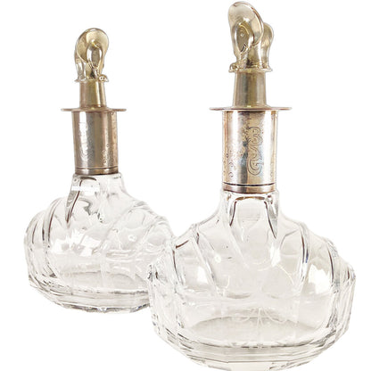 Pair/Erik Magnussen Sterling-Mounted Cut Glass Decanters