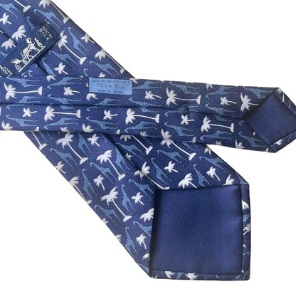 Hermes Blue Giraffe And Palm Tree Tie