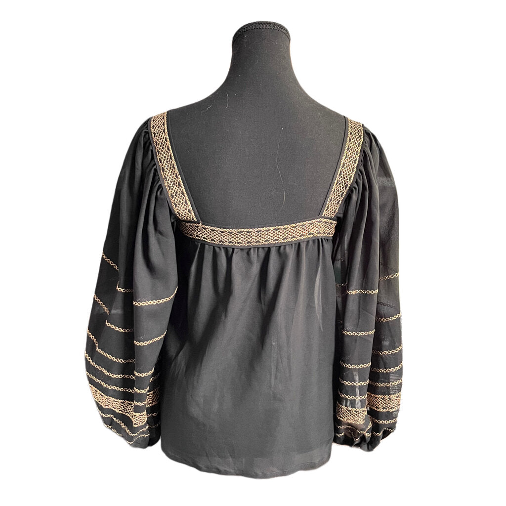 Saint Laurent black w. Gold Thread Peasant Top 1977