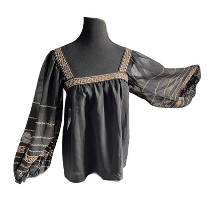 Saint Laurent black w. Gold Thread Peasant Top 1977