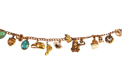 Gold Charm Bracelet w. Gemstones & Gold Nugget