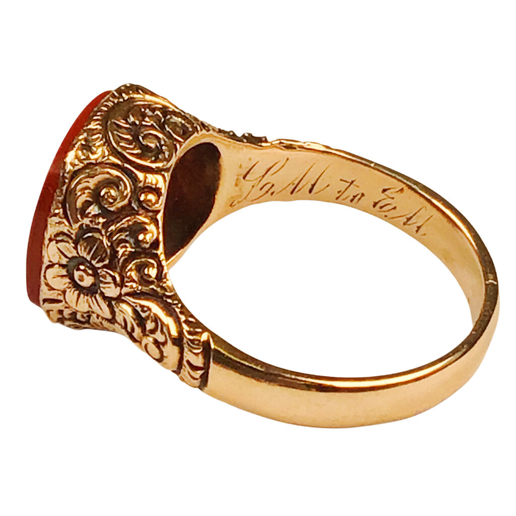 Antique 18Kt Gold Ring w. Carnelian High Relief Profile of a Classical Bust