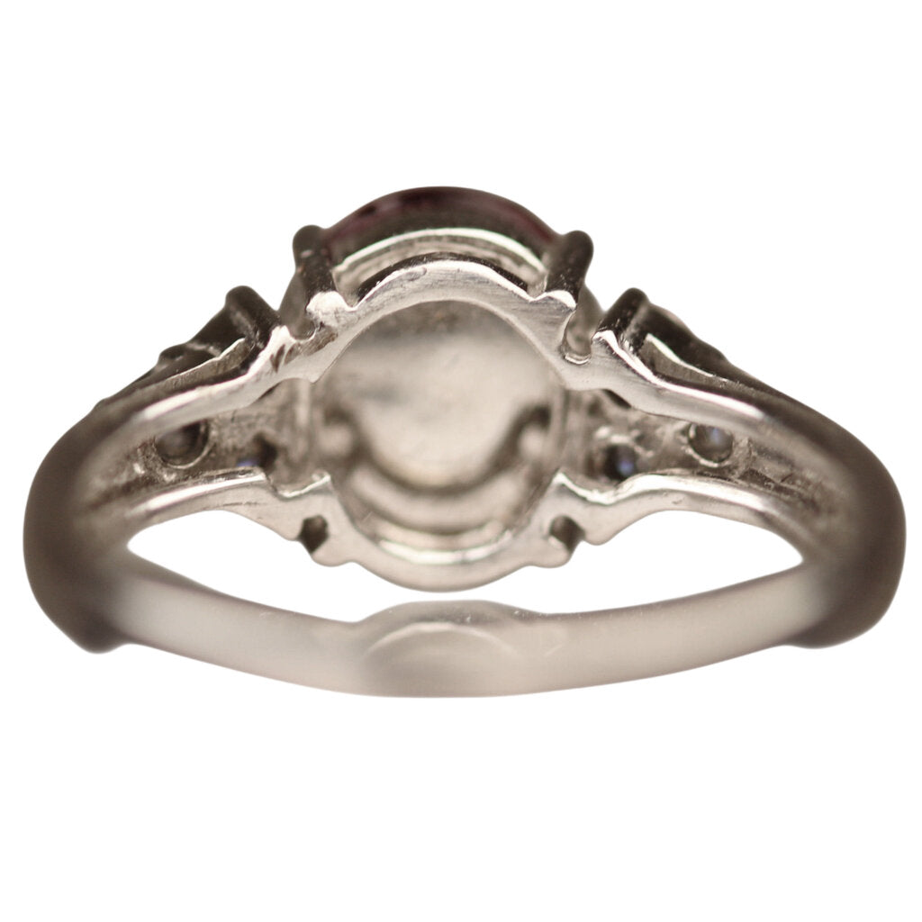 Diamond & Garnet Cabochon Ring in 14Kt White Gold