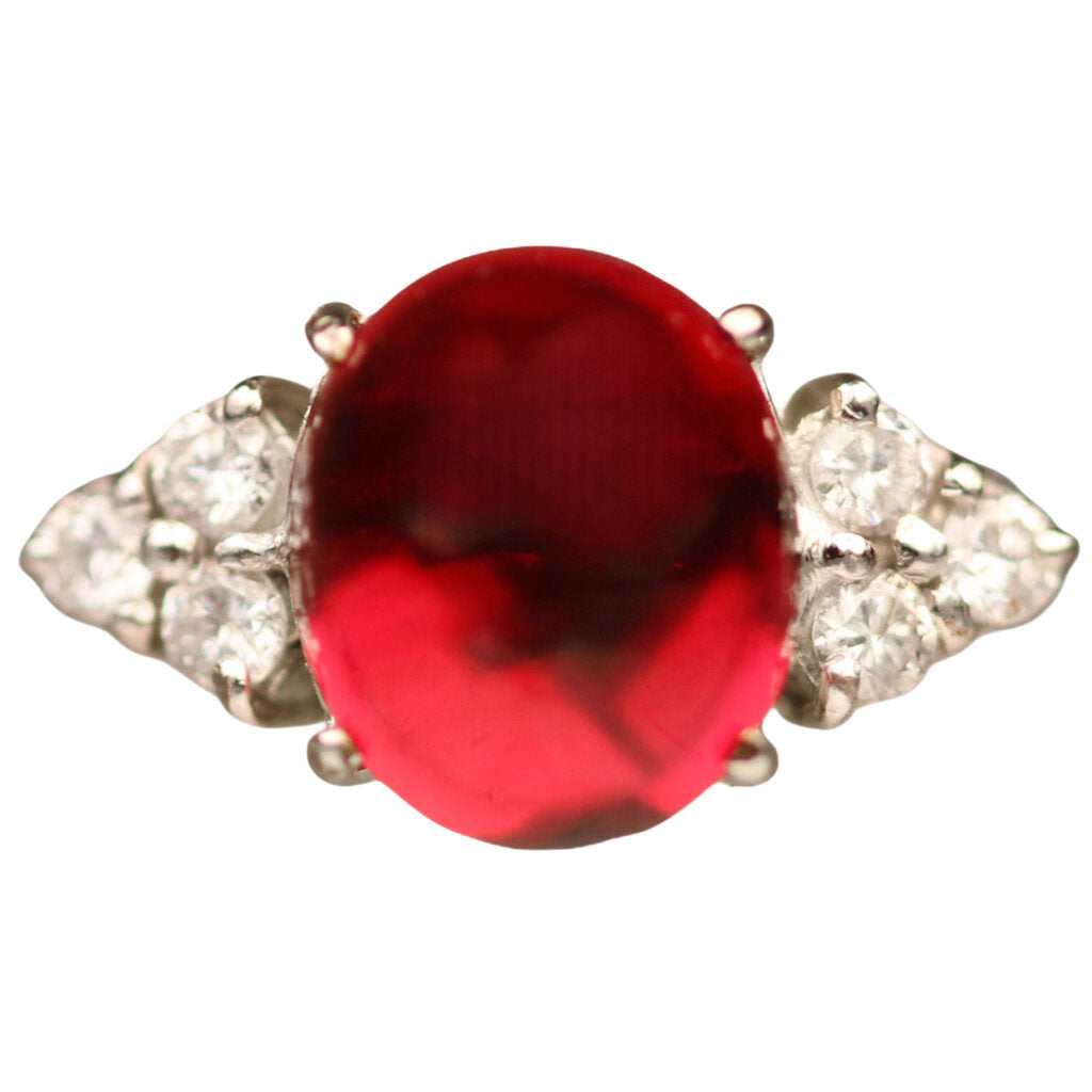 Diamond & Garnet Cabochon Ring in 14Kt White Gold