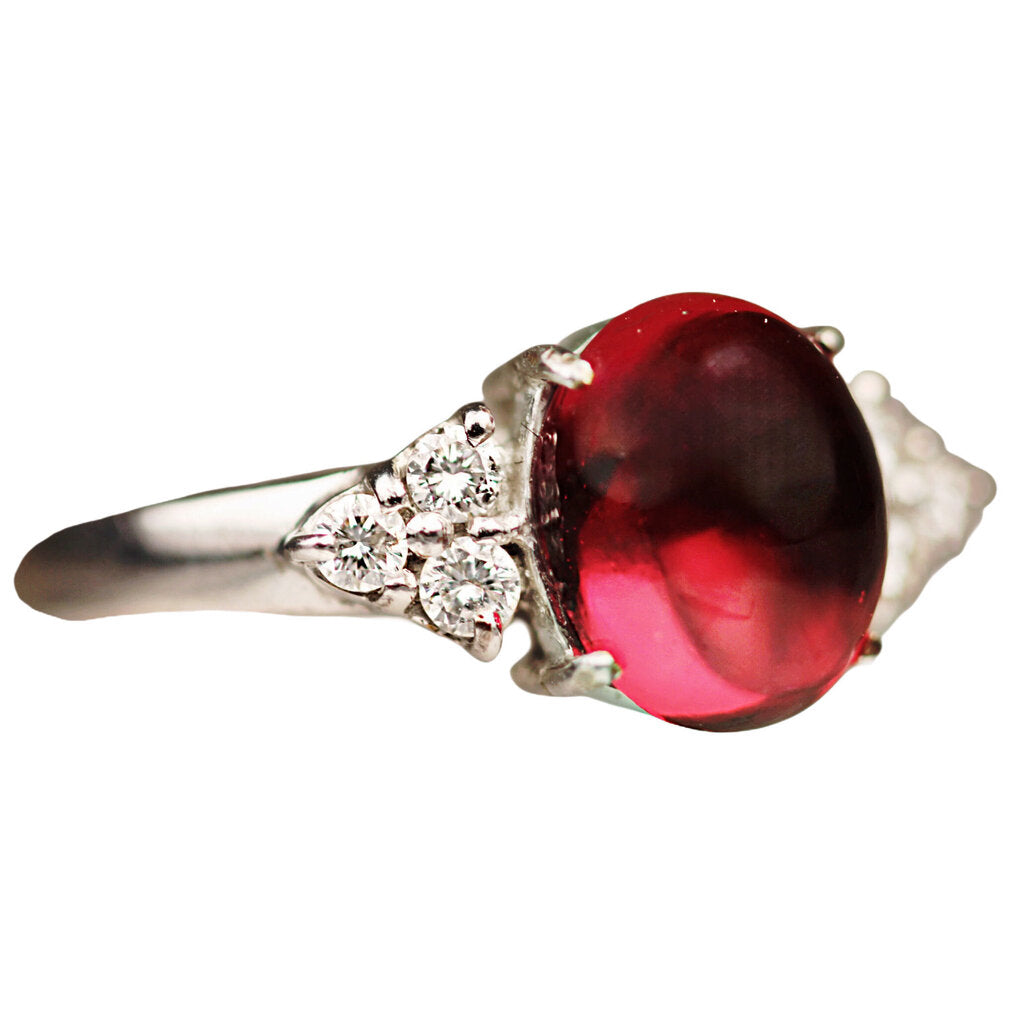 Diamond & Garnet Cabochon Ring in 14Kt White Gold