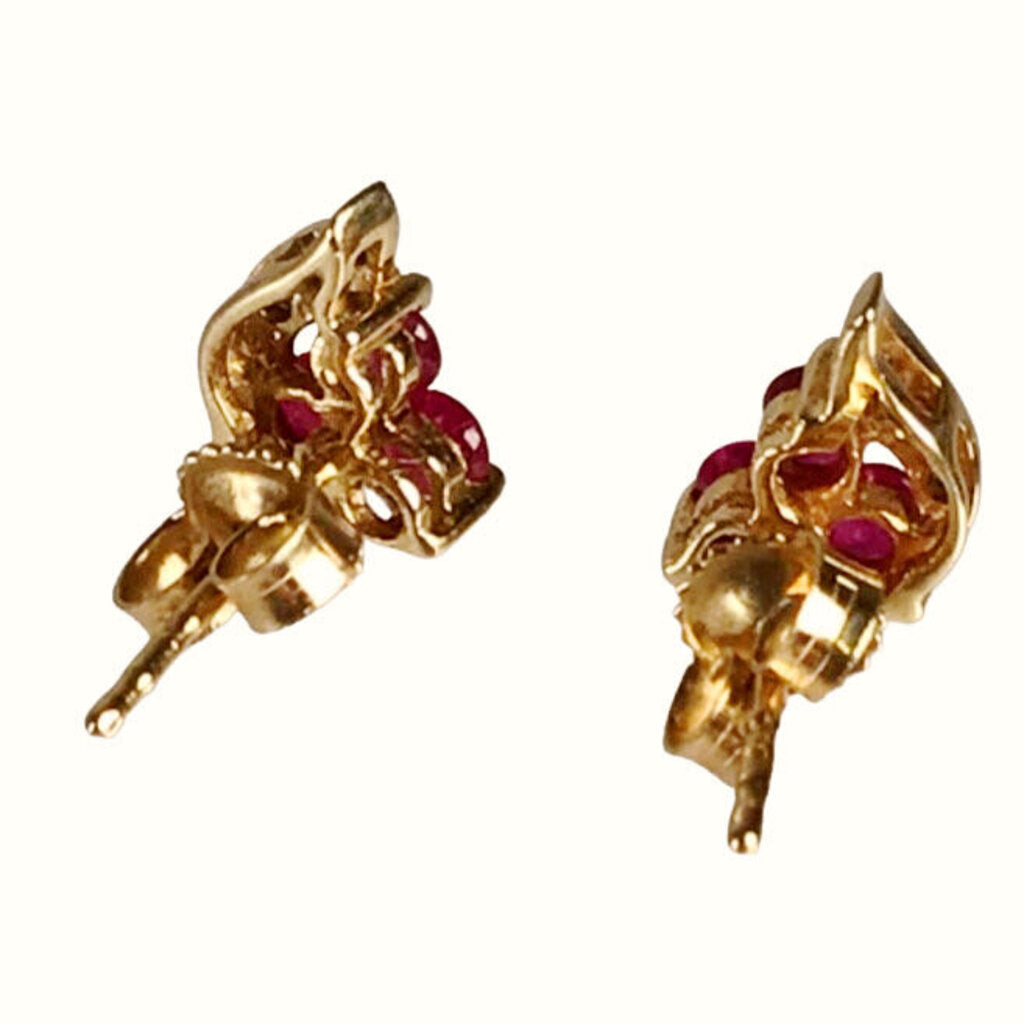 14Kt Gold, Ruby & Diamond Stud Earrings