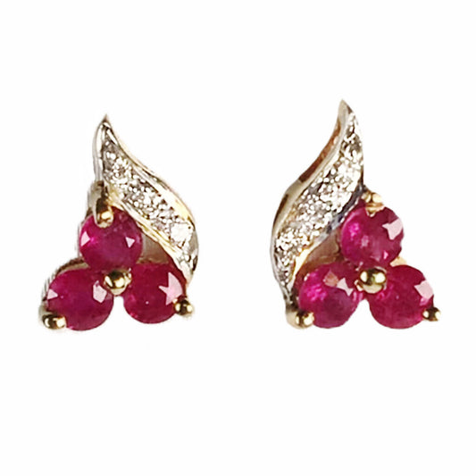 14Kt Gold, Ruby & Diamond Stud Earrings