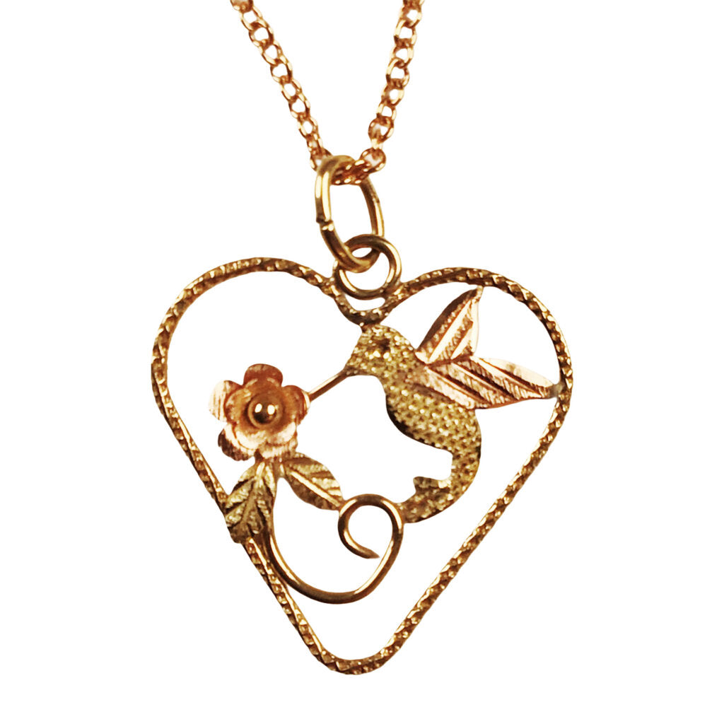 14Kt Rose Gold Heart & Hummingbird Pendant & Chain