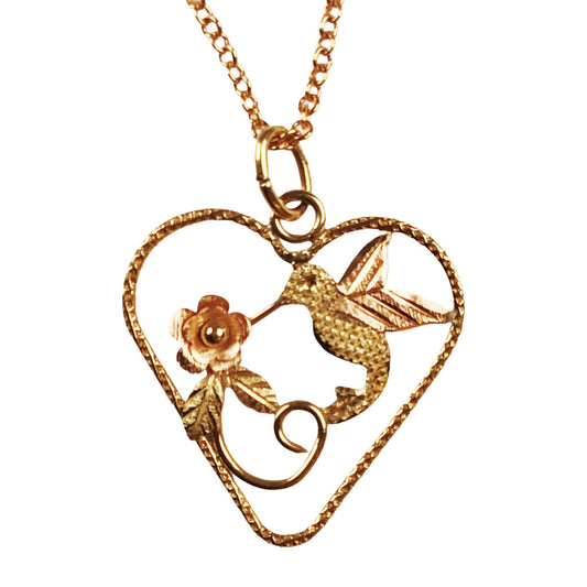 14Kt Rose Gold Heart & Hummingbird Pendant & Chain