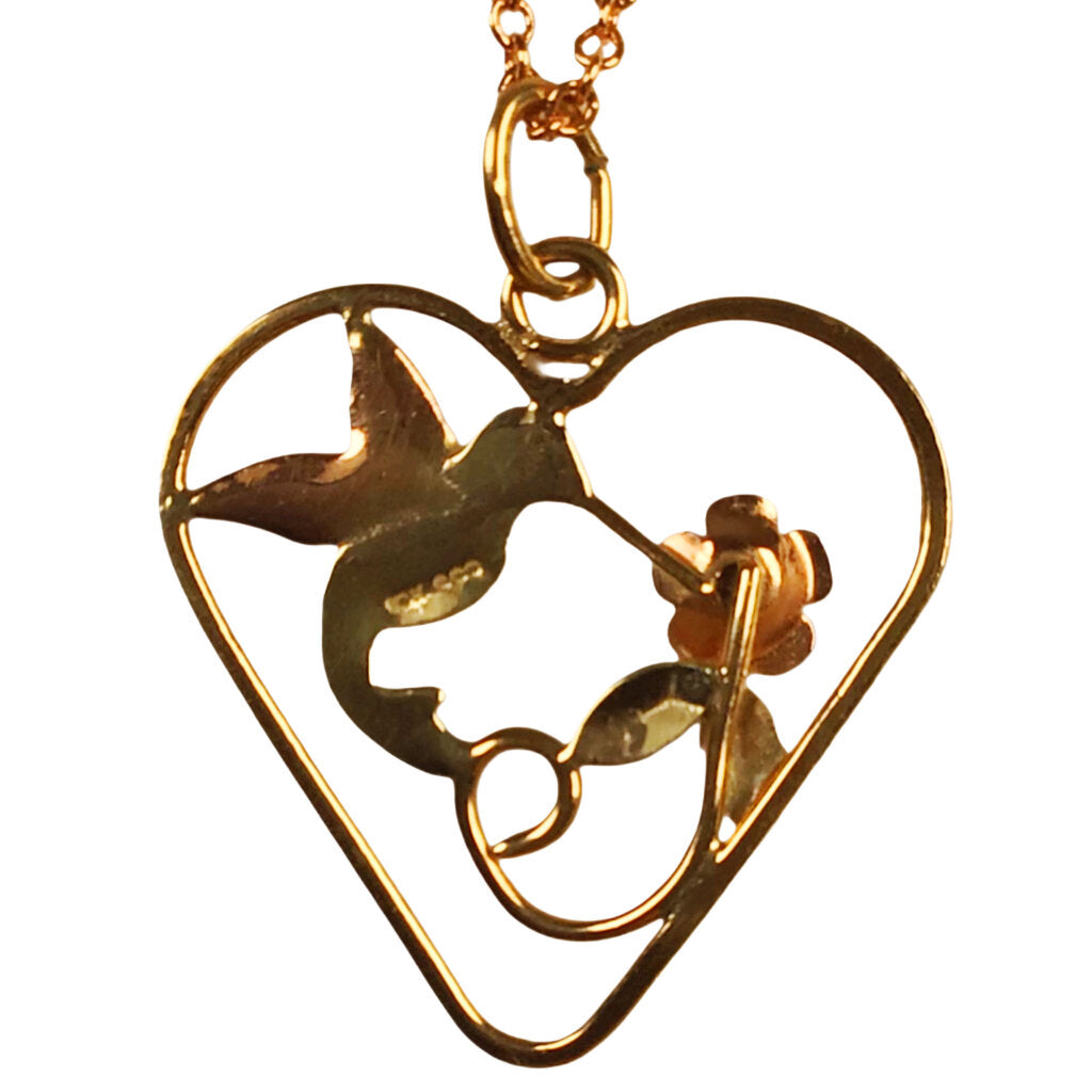 14Kt Rose Gold Heart & Hummingbird Pendant & Chain