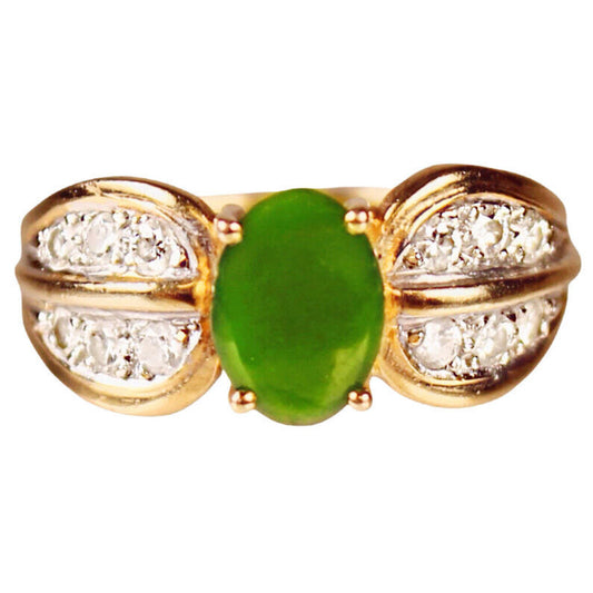 14Kt Gold, Jade, & Diamond Bow-Shaped Ring