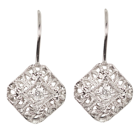 14Kt White Gold & Diamond Dangle Earrings